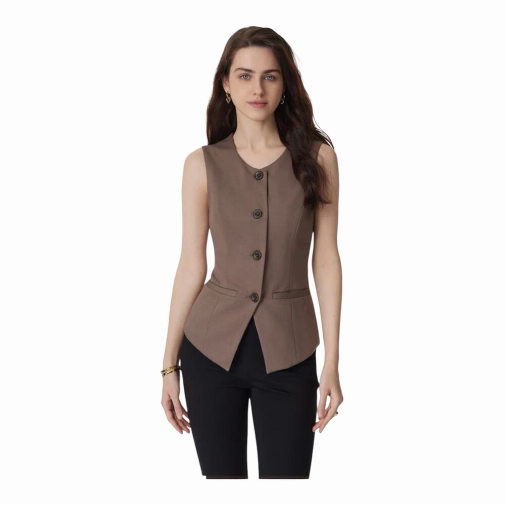 OGL Coffee Brown Longline Button Front Tailored Vest NWT Medium Menswear